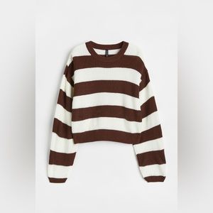 H&M Dark Brown Striped Knitted Jumper Sweater | Great